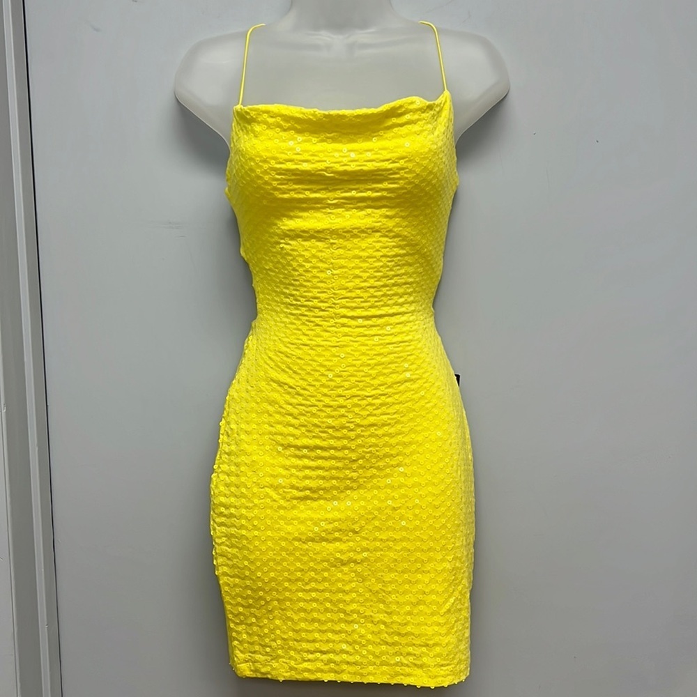 NWT B.Darlin Yellow Sequined Mini Dress